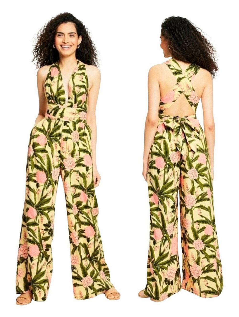 NEW AguaBendita x Target Peony Botanical Print Wide Leg Jumpsuit Sz Small NWT